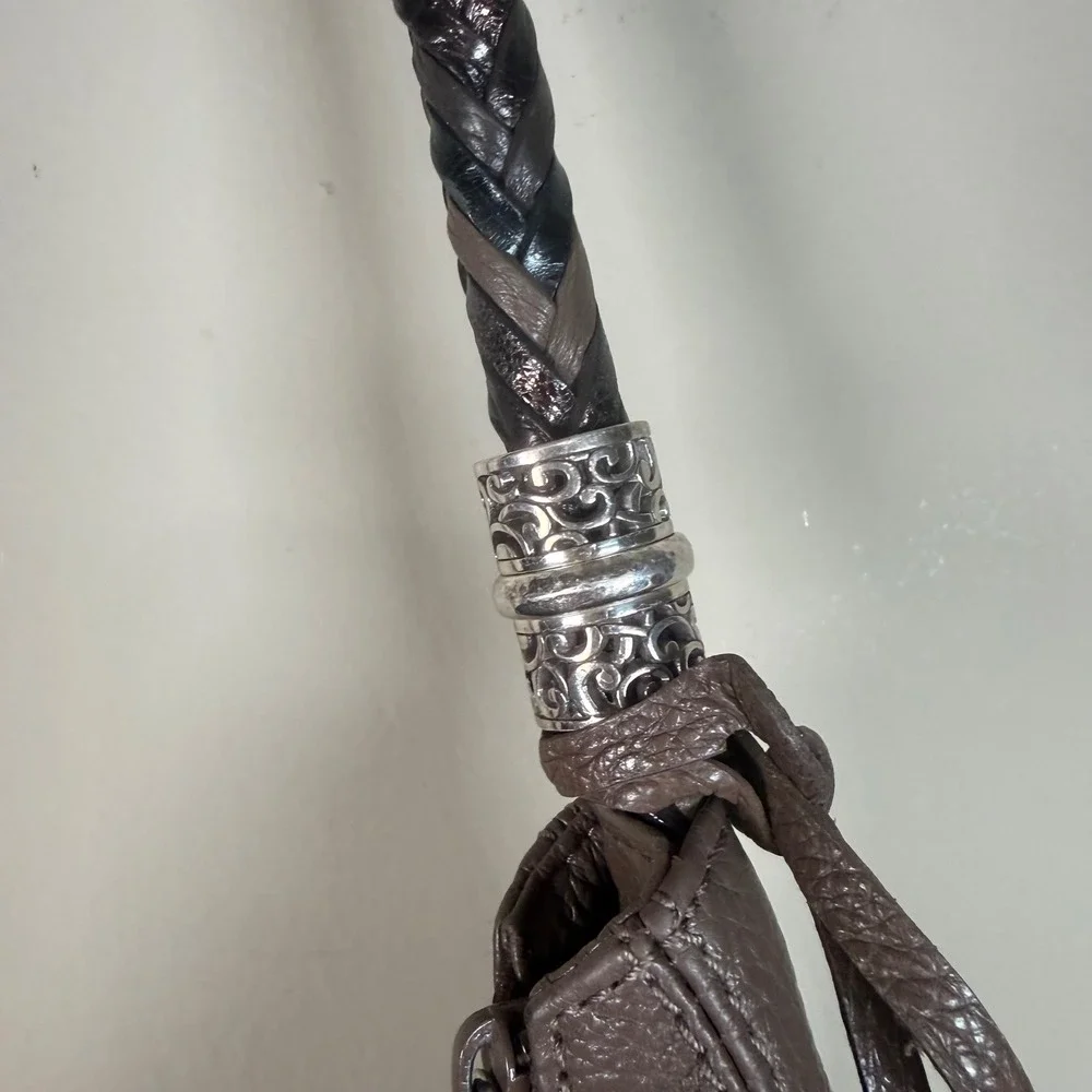 Brighton Barbados Pewter Pebbled Leather Hobo Shoulder Bag